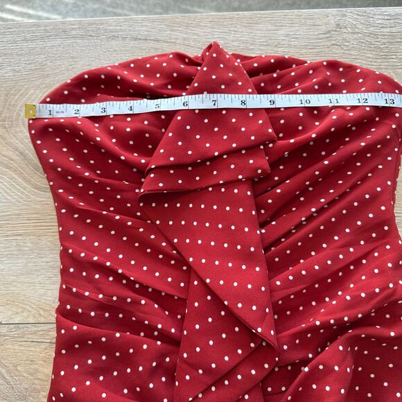 C/MEO Collective Vices Strapless Ruffle Front Polka Dot Midi Dress XXS or 00 Red - Picture 10 of 13